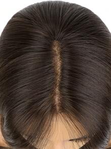 T型頭鏈人造纖維褐色中長波波頭假髮帶劉海，13*4*1，熱阻纖維，高清蕾絲，瑞士蕾絲假髮 - 棕色 - 查看 8