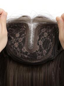 T型頭鏈人造纖維褐色中長波波頭假髮帶劉海，13*4*1，熱阻纖維，高清蕾絲，瑞士蕾絲假髮 - 棕色 - 查看 7