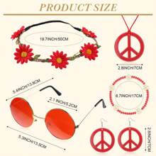 6 Stück Hippie Kostüm Accessoires Set, Boho Friedenszeichen Gänseblümchen 60er 70er Jahre Party Geschenke Dekorationen für groovige Party Halloween