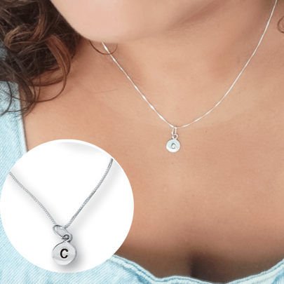 Colar Letra Inicial Prata 925 Legítima Original - Modelo Círculo
