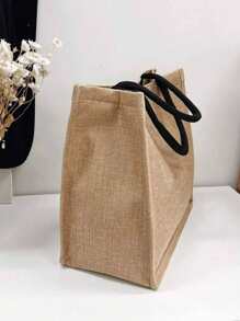 1 pieza Bolsa de tela estampada, la mejor opción para maestros, damas de honor, regalo personalizado de boda, se puede usar como bolsa de cosméticos, organizador de viaje, bolsa de maquillaje de unicolor, bolsa de maquillaje de viaje de gran capacidad: ¡perfecta para actividades al aire libre! Adecuada para bodas, cumpleaños, playa, festivales, bolsa de gran capacidad, regalo de regreso a la escuela para estudiantes y maestros, bolsa de almacenamiento casual portátil, bolsa de compras multifuncional, diseño novedoso, adecuada para compras - Caqui - Ver 5