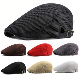 Gorra unisex de malla tipo newsboy, ligera y vintage, sombrero de verano fresco, protección solar estilo boina para conductor, golfista y actividades al aire libre, gorra de cubo ajustable