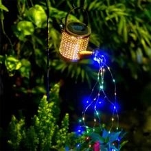 Solar Watering Can With Lights, Small Outdoor Solar Lanterns Hanging Waterproof Garden Decor, Decorative Retro Metal Kettle Solar Light For Table Patio Yard Pathway Walkway(With Install String Light) - Multicolor - View 2
