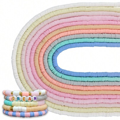 10pcs Random Pink/White/Grey 6mm Soft Pottery Slice Beads For Diy Bracelet And Necklace Making