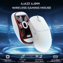AJAZZ AJ099 SUPERLIGERO Ratón Inalámbrico para Juegos,Ultraligero(56g),Sensor Pixart PAW3311, 12000PPP,Cable 2,4 G/USB-C,6 Botones Programables,Battery Life de 200 Horas,para PC/PS4/XBOX - Blanco - Ver 3