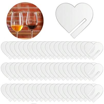 30 pezzi di etichette a forma di cuore in acrilico vuote per bibite, con film protettivo incluso, etichette con bordi in vetro per decorazioni fai-da-te per matrimoni, feste di compleanno, per uso esterno, campeggio