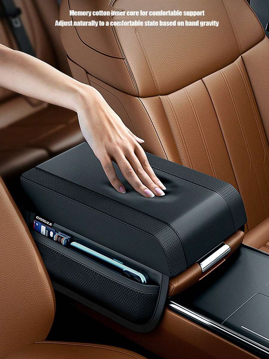 1pc Universal Car Armrest Heightening Pad Car Center Console Storage Box Armrest Support & Organizer - Black - View 1