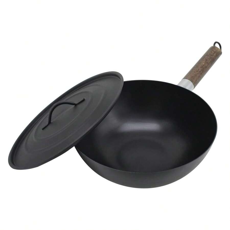 Camping Iron StirFried Wok 9" Uncoated Chinese Small Deep Wok Flat