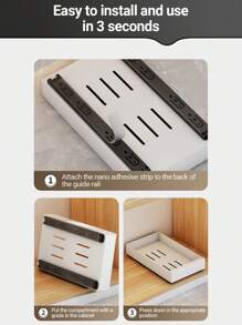 1個不銹鋼拉出式櫥櫃組織架,固定於膠粘納米膜上,廚櫃滑動式碗碟瀝水架,碗碟抽屜儲物盒,廚房下水櫥抽屜組織架 - 彩色 - 查看 9