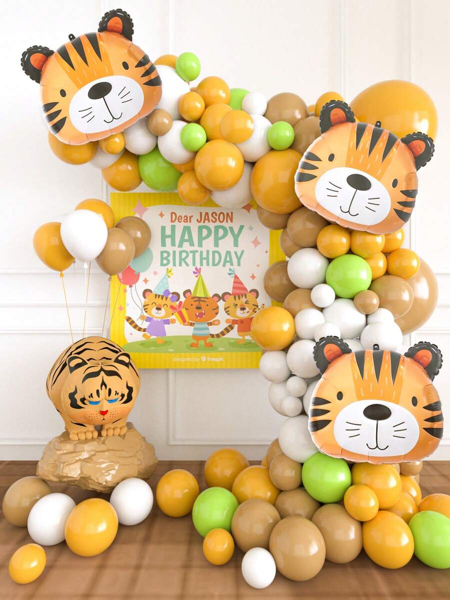 142pcs Animal Bear Blue & Cocoa Theme Balloon Arch Garland Kit For