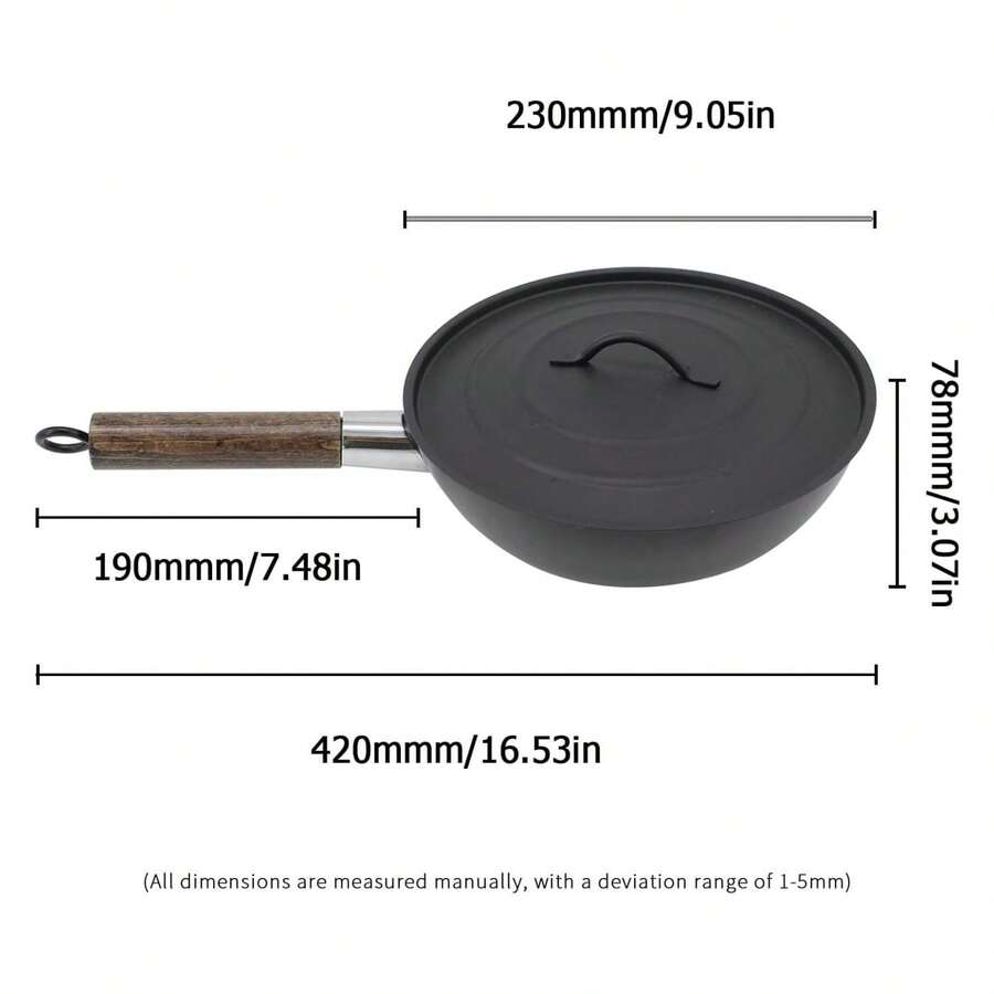 Camping Iron StirFried Wok 9" Uncoated Chinese Small Deep Wok Flat