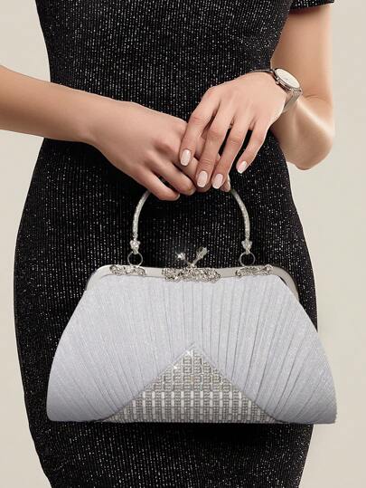 SIIZA Silver Sparkling Rhinestone  Evening Formal Bag Evening Clutch Purses For Women - Vintage Evening Bag Accessories For Women Clutch Wedding Party Formal