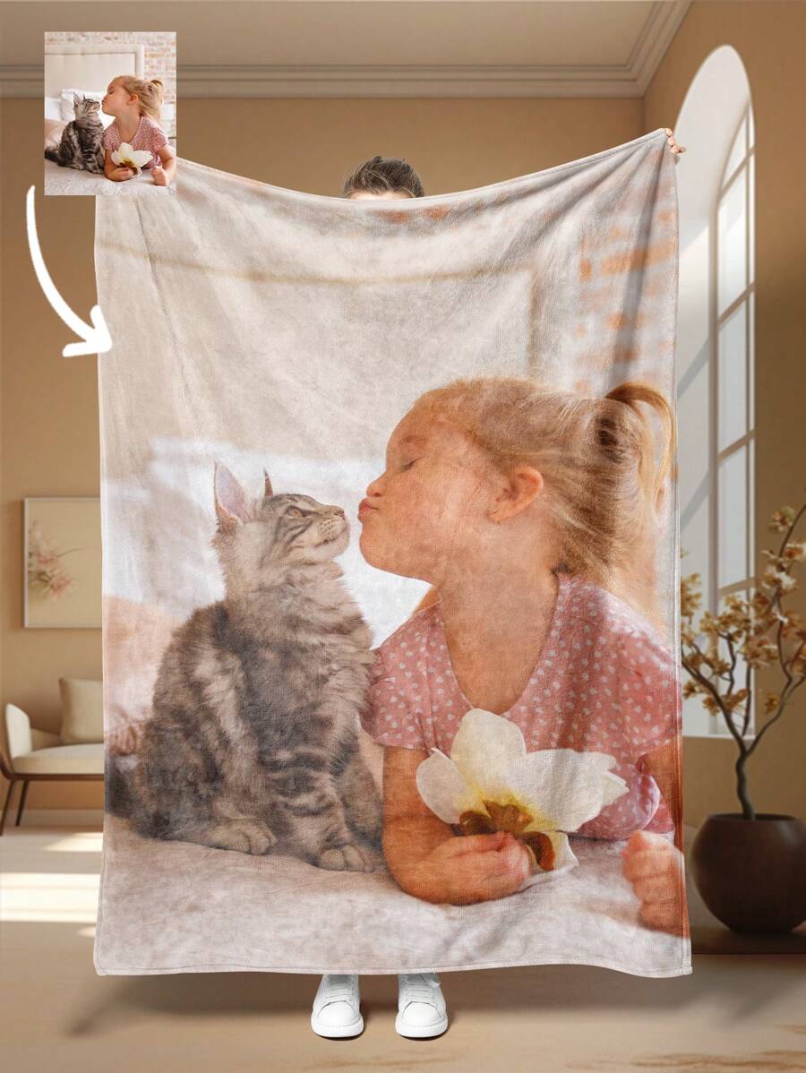 One Custom Photo Blanket, Personalized Photo Blanket, Family Photo, Pet Photo, Couple Photo Customization, Mother's Day, Father's Day, Gift For Mom/Dad, Holiday Blanket, Valentine's Day, Easter, April Fool's Day, Back-To-School Gift, Office Nap Blanket, Private Customized Blanket, Blanket Gift. ,For Family