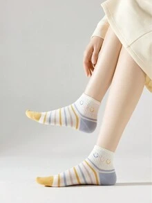 女士10雙隨機調配,多用途、時尚、彩色橫條紋、可愛表情、柔軟舒適襪子,適合日常旅行穿著 - 彩色 - 查看 3