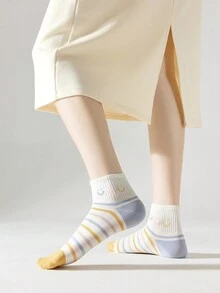 女士10雙隨機調配,多用途、時尚、彩色橫條紋、可愛表情、柔軟舒適襪子,適合日常旅行穿著 - 彩色 - 查看 7