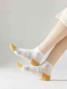 女士10雙隨機調配,多用途、時尚、彩色橫條紋、可愛表情、柔軟舒適襪子,適合日常旅行穿著 - 彩色 - 查看 6