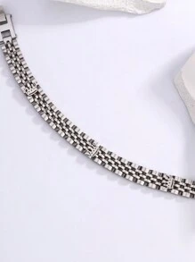 One Simple And Fashionable Silver Stainless Steel Bracelet With Three Crown Charms - Silver - View 3