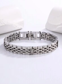 One Simple And Fashionable Silver Stainless Steel Bracelet With Three Crown Charms - Silver - View 2
