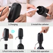 酒類贈品套裝，2024年新款自動酒氣分解器注酒器。酒瓶泵，是酒愛好者或個人使用的最佳禮物 - 黑色 - 查看 3