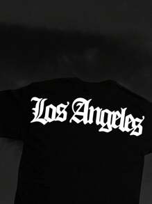 nope playera camiseta con estampado de letras los ángeles en espalda unisex hombre mujer - Negro - Ver 3