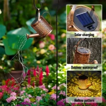 Solar Watering Can With Lights, Small Outdoor Solar Lanterns Hanging Waterproof Garden Decor, Decorative Retro Metal Kettle Solar Light For Table Patio Yard Pathway Walkway(With Install String Light) - Multicolor - View 6