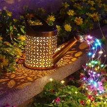 Solar Watering Can With Lights, Small Outdoor Solar Lanterns Hanging Waterproof Garden Decor, Decorative Retro Metal Kettle Solar Light For Table Patio Yard Pathway Walkway(With Install String Light) - Multicolor - View 1