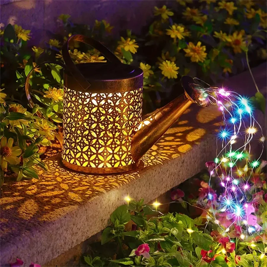 Solar Watering Can With Lights, Small Outdoor Solar Lanterns Hanging Waterproof Garden Decor, Decorative Retro Metal Kettle Solar Light For Table Patio Yard Pathway Walkway(With Install String Light) - Multicolor - View 1