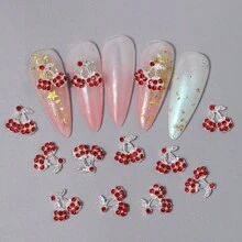 10入組櫻桃石頭紅色水果鑽石晶銀底指甲指甲合金指甲寶石,適用於女士指甲藝術裝飾,指甲藝術配件 - 彩色 - 查看 3