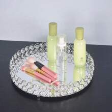 1pc 20/25cm Mirrored Vanity Tray - Round Glass Perfume Tray For Dresser, Jewelry And Cosmetic Organizer - Elegant Home Decor And Birthday Gift For Women And Girls Valentine Day Back To School - Multicolor - View 4