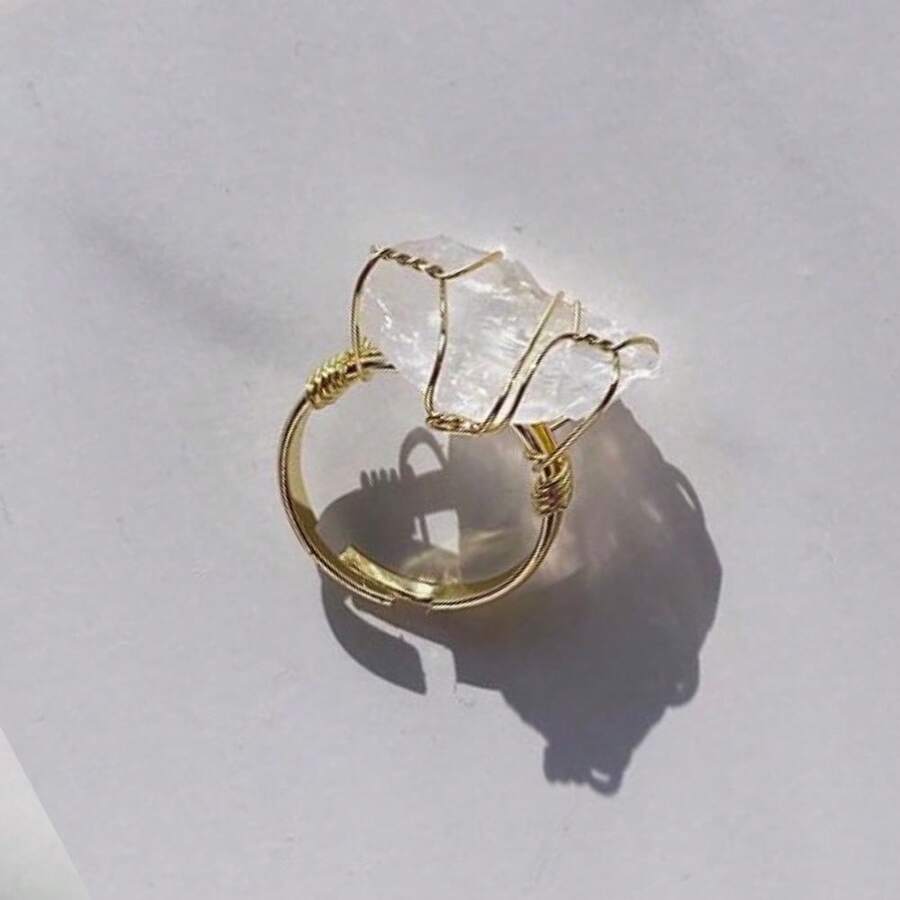 anillo ajustable con piedra de cuarzo natural - cuarzo blanco - Ver 1