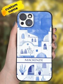 1個客製名字手機殼，TPUiPhone殼，客製名字 iPhone殼，聖托里尼希臘島靈感手機殼，可為您的手機提供防震保護，iPhone系列，與iPhone Pro /Pro Max/X/ XR/XS/ XS Mini/Max相容的殼，適合送給女友/男友/妻子/丈夫/每個獨一無二的禮物。情人節、母親節、生日、週年紀念日、畢業、婚禮、父親節等場合的理想禮物。 - 彩色 - 查看 1