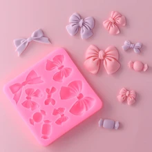 1个迷你硅胶蝴蝶结形状糖果模具，蝴蝶结糖果巧克力DIY烘焙纸杯蛋糕装饰配件