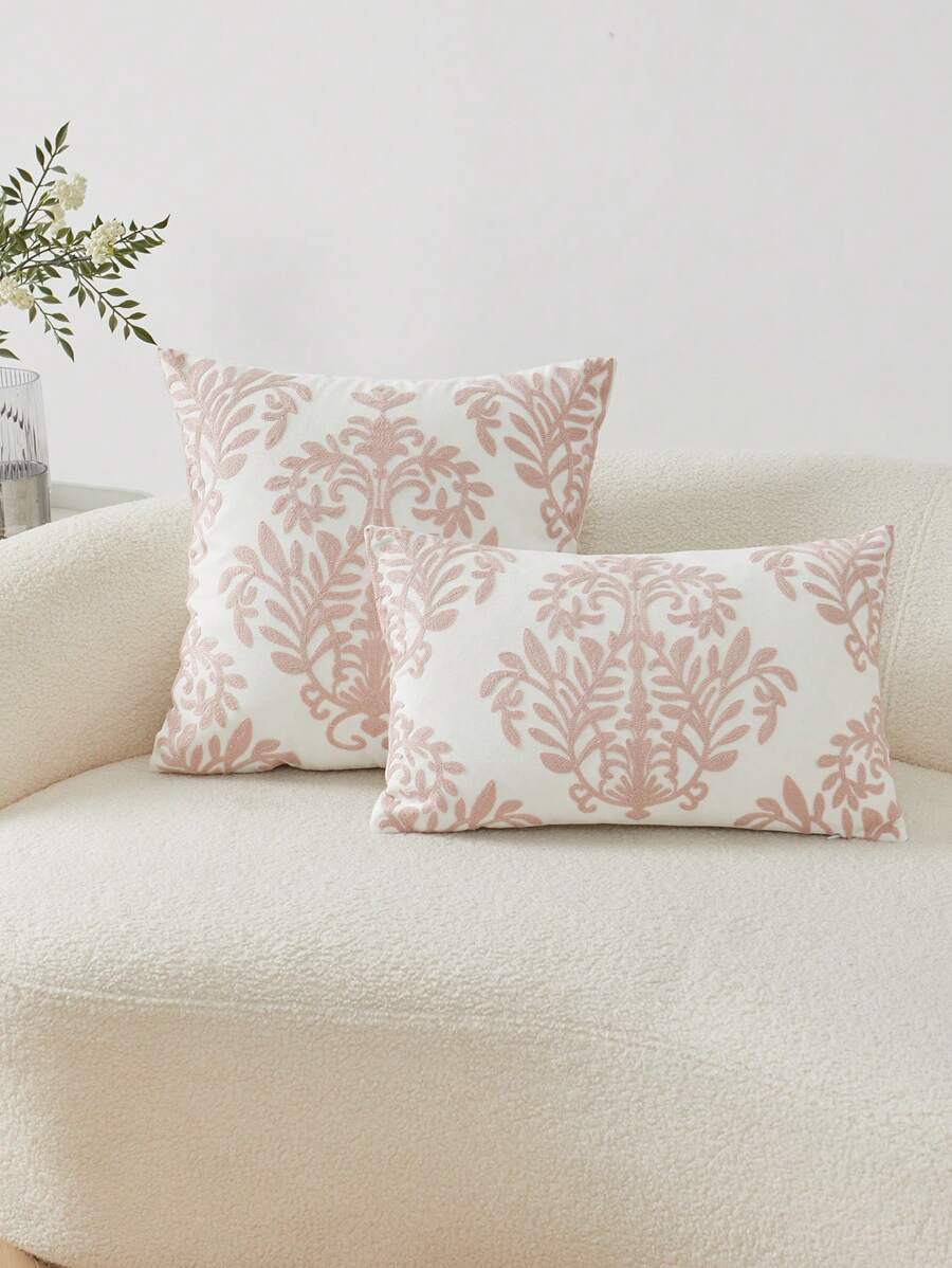 LCUHPCL 1 pièce Housse de coussin décoratif rose charmant avec broderie florale de Damas, décoration d'intérieur pour le salon, le canapé, la voiture