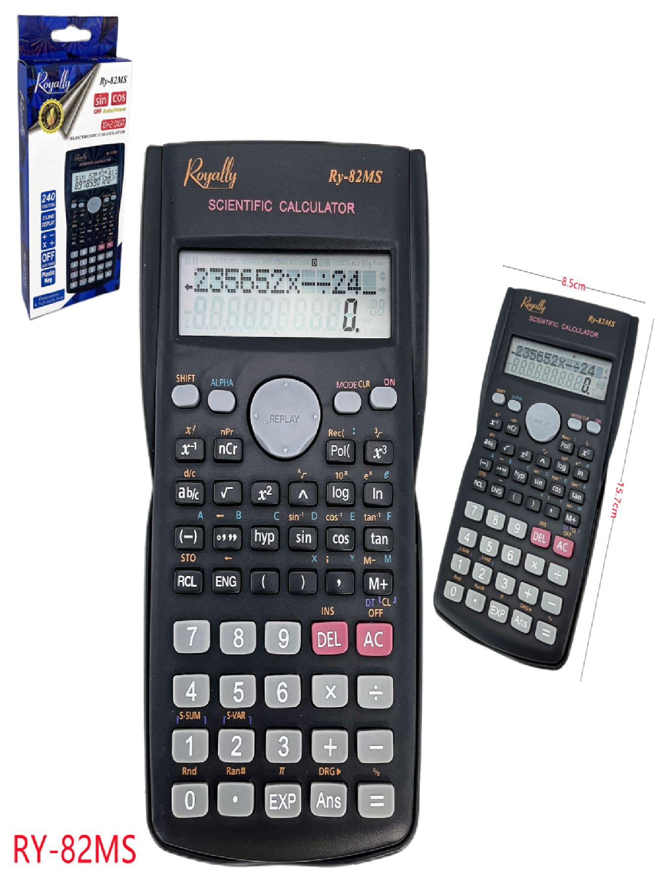 DORRAS Calculadora Científica 82MS 240 Funciones 12 Dígitos Display, Herramienta para Oficina y de Aprendizaje Escuela (estudiante y financiera) para uso con fracciones/estadísticas/química/matemáticas/general, Diseño ligero y duradero - Negro - Ver 1