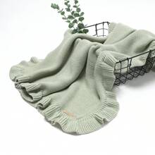 1pc Comfortable And Soft Knitted Baby Swaddle Blanket With Ruffle And Floral Edges Love Valentine - Mint Green - View 2