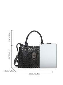 Steampunk Style Handbag, Skull Decoration Shoulder Bag, Large Capacity Crossbody Bag - Black - View 4