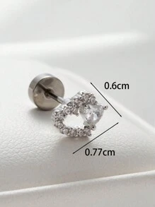 Toppiercing 1 件简约时尚铜镶嵌锆石镂空心形和蝴蝶形不锈钢软骨穿孔耳骨钉情人节 - 銀色 - 查看 9