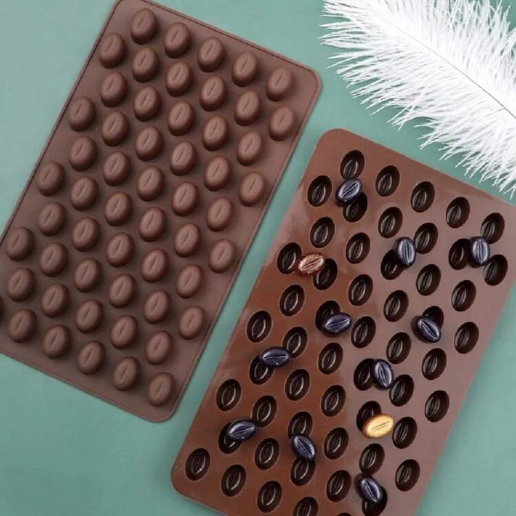 55pcs/Set Mini Coffee Bean Chocolate Candy Arts Silicone Mold For Cake Decoration Baking Pastry Tools - Brown - View 1