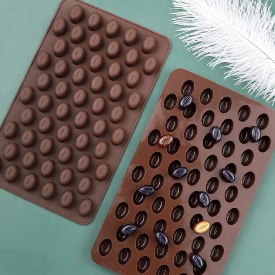 Set de 55 piezas Molde de silicona con forma de grano de café en miniatura, chocolate y dulce para decoración de pasteles, hornear y herramientas de pastelería - Marrón - Ver 1