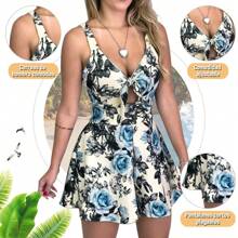 Jumper Cadena , Vestido Short , Cuello V , Short Abajo Sexy Mono de tirantes - Blanco - Ver 4