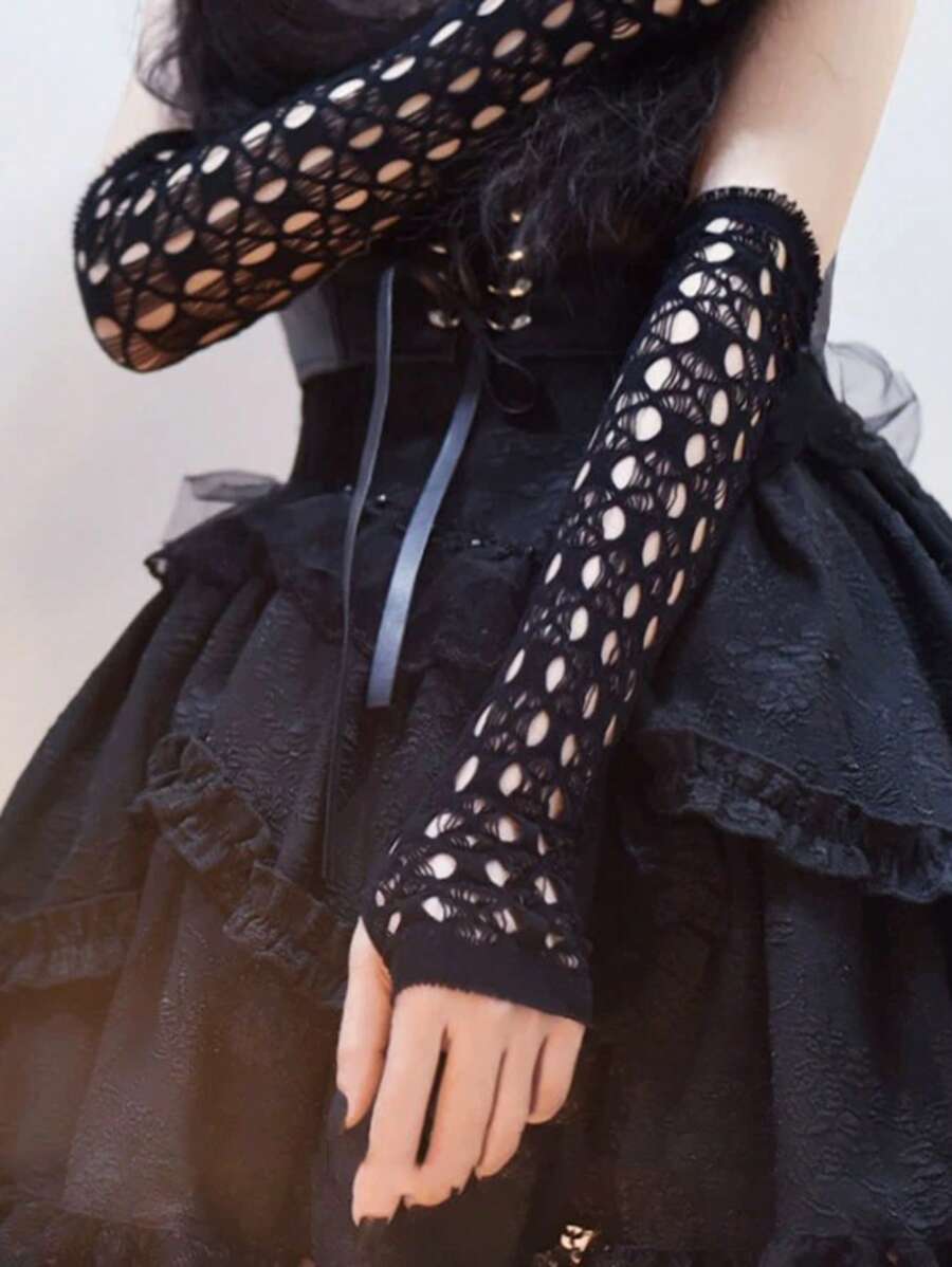 Liên hoan âm nhạc Hoặc Tối Buổi tiệc Đàn hồi Dài Lưới Găng tay Với Xu hướng: Cắt giảm Và Rách Hố Thiết kế - Nhiều màu - Xem 1