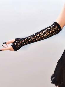 Liên hoan âm nhạc Hoặc Tối Buổi tiệc Đàn hồi Dài Lưới Găng tay Với Xu hướng: Cắt giảm Và Rách Hố Thiết kế - Nhiều màu - Xem 3