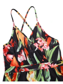 Vestidos largos de mujer elegantes de playa, con Tirantes ajustables y estampado floral y plantas tropical,vestidos frescos casuales Sexy  para dama fiesta, Faldas Mujer Largas Elegantes, vestidos de novia primavera y Verano - Negro - Ver 3