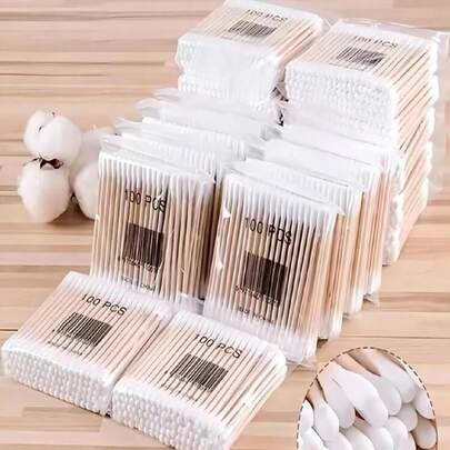 多用途一次性清洁棉签。双头清洁棉签，用于卫生清洁和化妆，卸妆棉片。有效清洁耳朵、鼻子和卸妆，配有白色、粉色、绿色的收纳盒