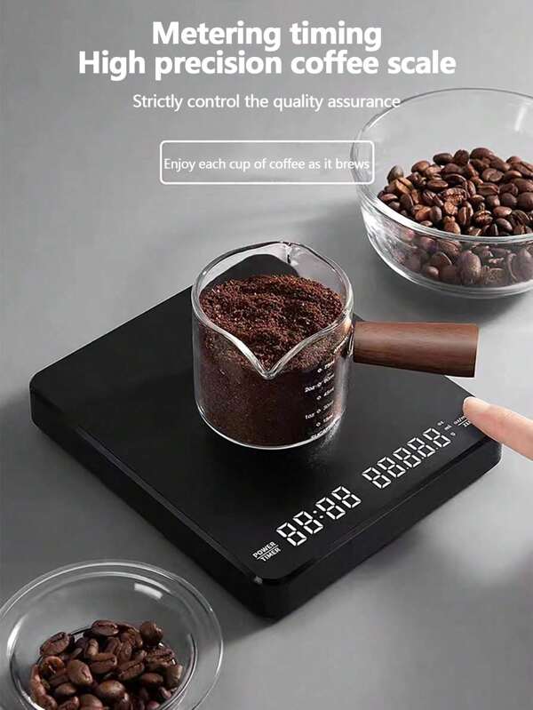1 pieza de báscula electrónica para café con múltiples unidades de conversión, pantalla LED HD, báscula de cocina para hornear, báscula para pesar granos de café, con función de tiempo, alta precisión, apta para uso doméstico en alimentos, té y materiales medicinales [Venta de cocina de Año Nuevo]