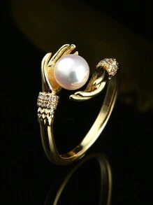 1 件 18K 镀金天然珍珠可调节开口戒指，适合女士 - 彩色 - 查看 2