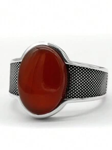 OHMMHO 1只復古典雅的男戒,鑲有天然瑪瑙石和925純銀,女士的925純銀珠寶 - 彩色 - 查看 3