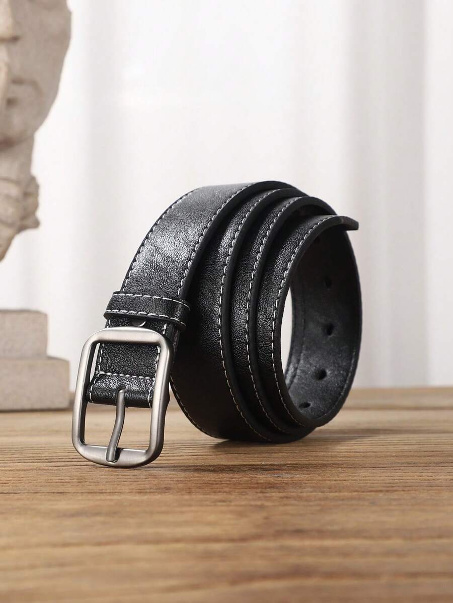 男士長方形扣帶，休閒風格 - 黑色 - 查看 1