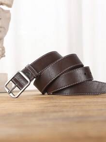 Cinturón para hombre con hebilla rectangular, estilo vintage - Café integral - Ver 3