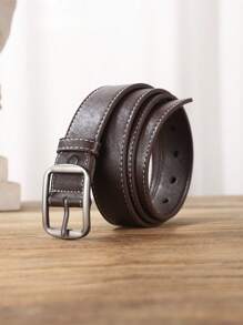 Cinturón para hombre con hebilla rectangular, estilo vintage - Café integral - Ver 1